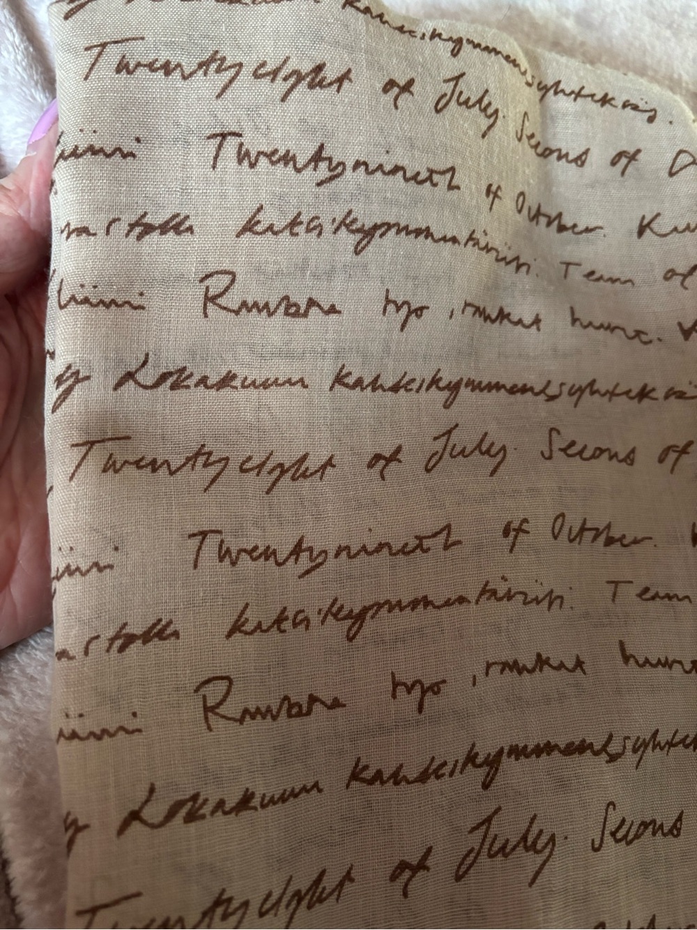 Script Print Beige Scarf - Picture 3 of 4